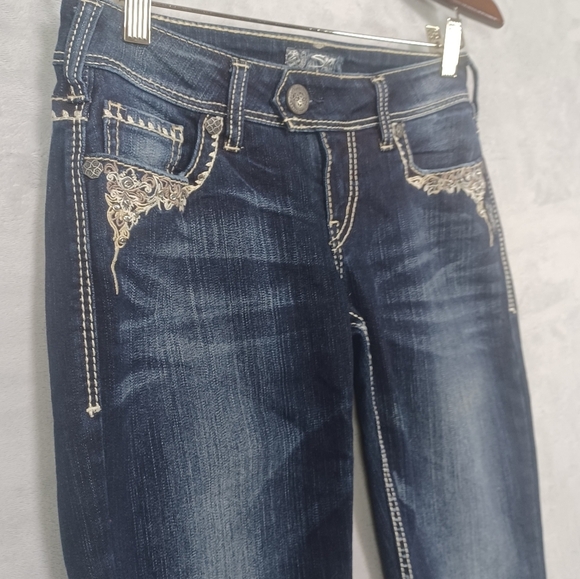 Silver Jeans Tuesday Women's Bootcut Jeans W27 L31Size 6 Dark Wash Embroidered - Picture 5 of 16